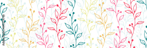 Berry bush sprigs organic vector seamless pattern. Abstract herbal graphic design. Meadow plants foliage and buds wallpaper. Berry bush sprouts girly fashion repeating background