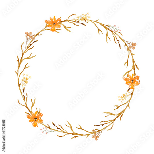 Watercolor pastel wreath with autumn flowers