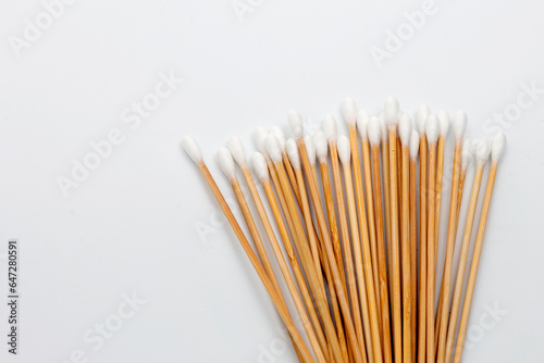 Earpick or Equipment for cleaning pet ears isolate on white background with clipping path. Long cotton swabs with large tips for cleaning animal's ear.
