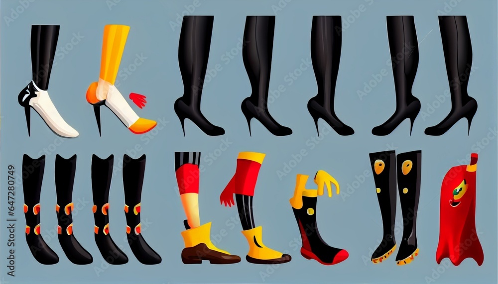 Cartoon legs and hands. Leg in boots and gloved hand, comic feet in ...