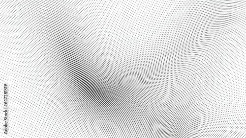Abstract background with wavy surface made of black dots on white. Grunge halftone background with dots. Abstract digital wave of particles. Futuristic point wave. Technology background vector