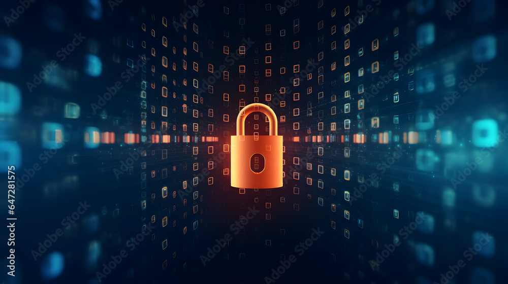 Lock on circuit pattern. Concept of data security and cybersecurity Lock on circuit pattern. Concept of data security and cybersecurity