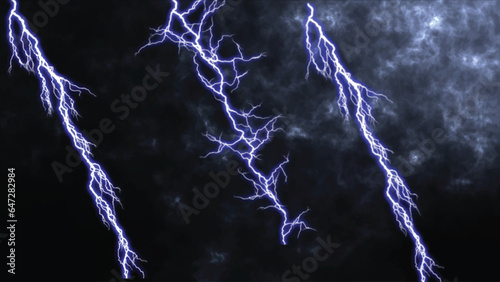 Blue lightning arc electric discharge. Thunderstorm. Lightning, Heavy storm bringing thunder, lightnings and rain in summer. Branched lightning bolt