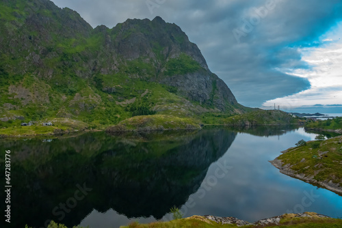 Dramatic scenery near Å (stream) i Lofoten, an imposibly idyllic fishing village near the southern tip of the Lofoten Islands Moskenes, Nordland, Norway