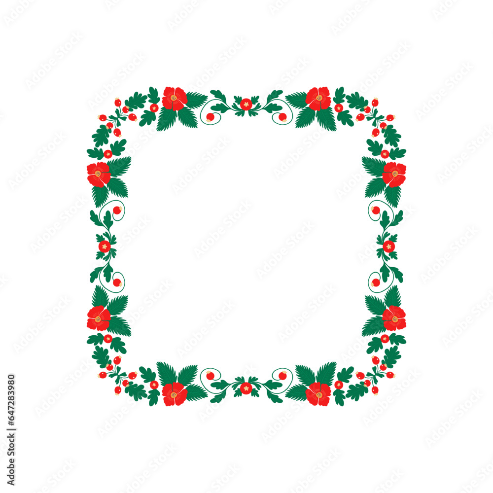 Obraz premium New year and Christmas wreath. Traditional winter garland on evergreen green branches, isolated on white background. Greeting card. Hand drawn Happy xmas vector retro holiday design