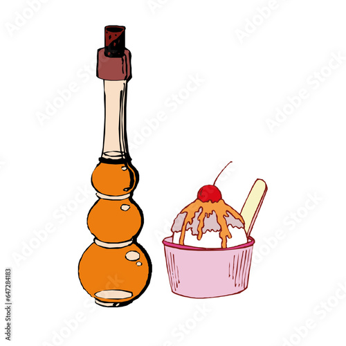 fats, bottle of oil and tub of ice cream illustration