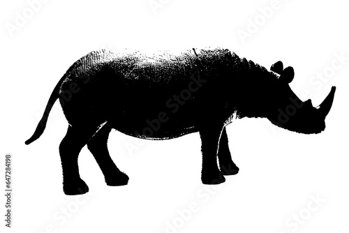 silhouette of rhinoceros model stand isolated on white background © sutichak