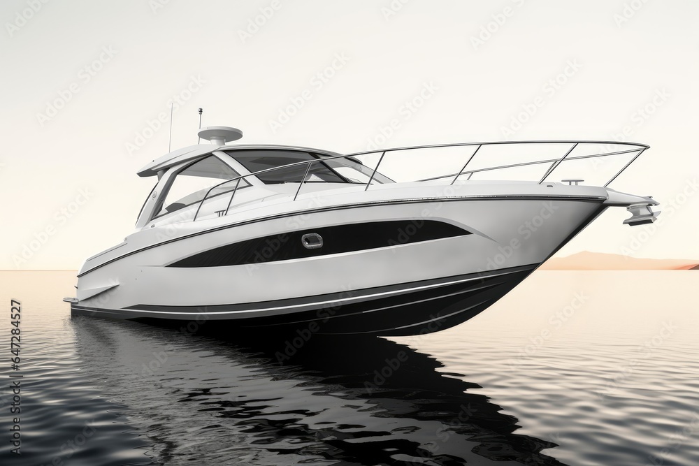 The image of white luxury motor boat, Generative AI