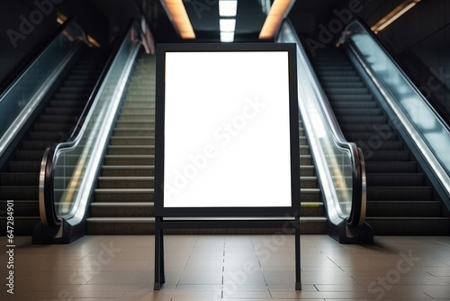Blank poster media template in a subway station with escalator photo