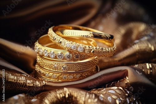 The expensive gold jewellery with diamonds