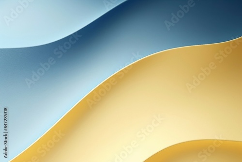 ペーパークラフト風抽象背景バナー。水色と黄色の立体的な波のクローズアップ