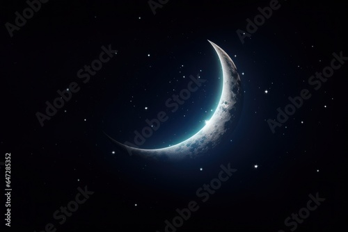 Half a moon in the night sky with stars.