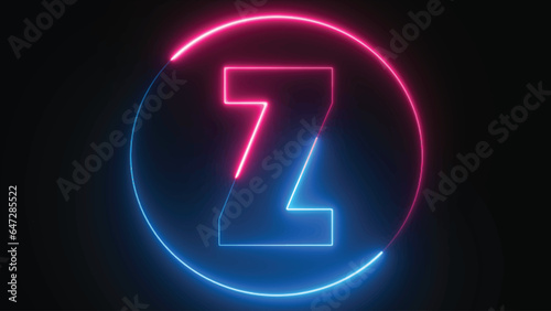 Neon Letter Z with neon circle, Neon alphabet Z glowing in the dark, pink blue neon light, Shine text Z, the best digital symbol, 3d render, Education concept.
