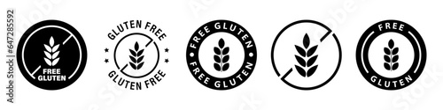 Gluten Free, set of vector stickers for food.
