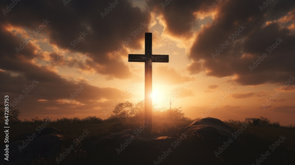 Cross with Background of dramatic sunshine