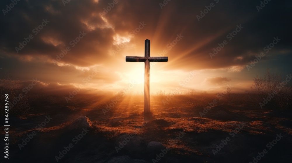 Cross with Background of dramatic sunshine Cross with Background of dramatic sunshine