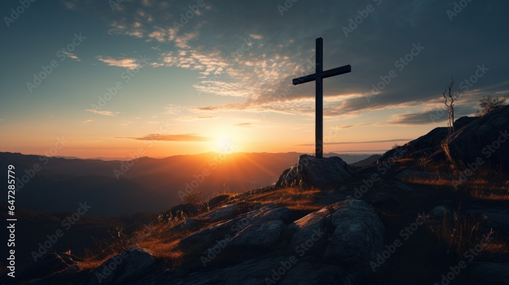 Cross with Sunset Background