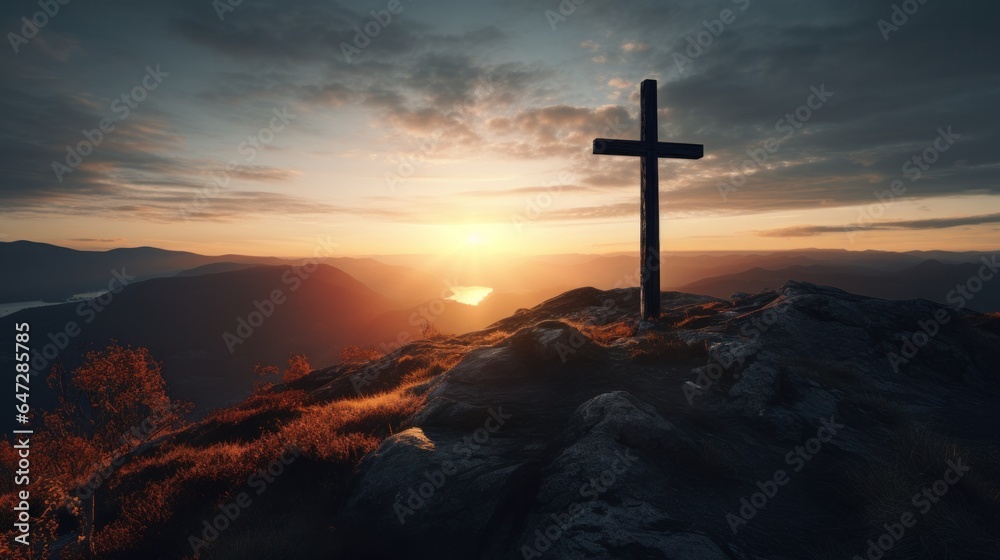 Cross with Sunset Background