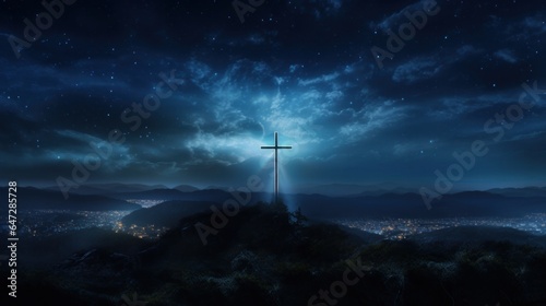 Cross illuminated in the night