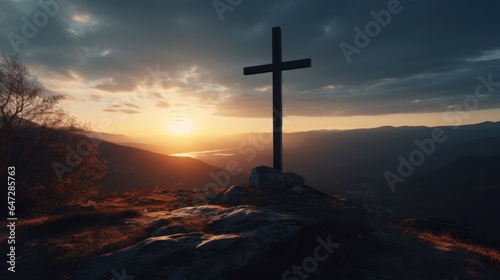 Cross with Background of dramatic sunshine © Left