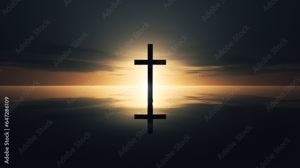 Cross with Sunset Background