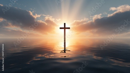 Cross with Sunset Background