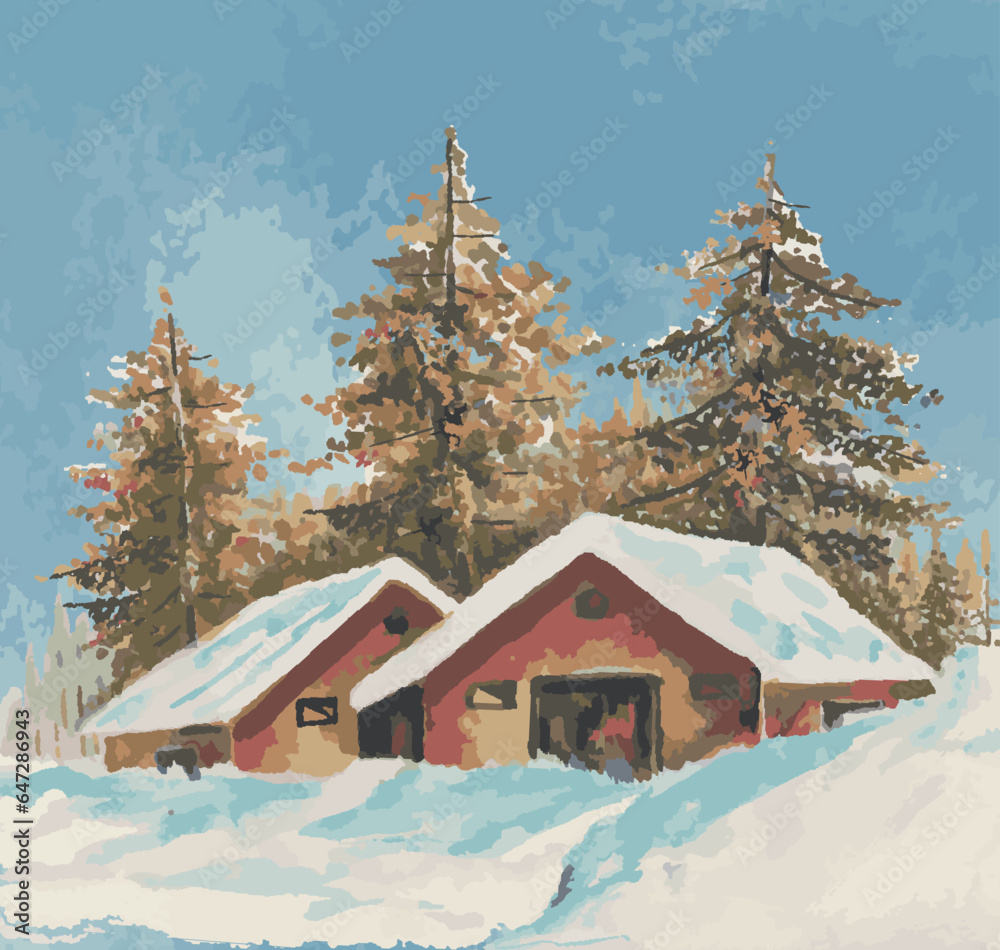 vector watercolor winter landscape