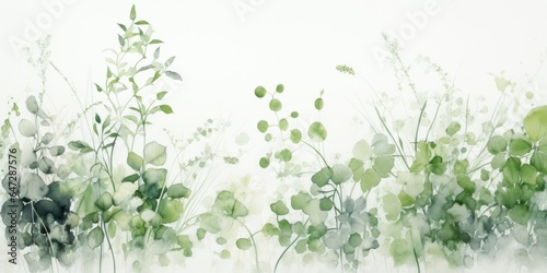Obraz watercolor painting of green plants with white background Generative AI
