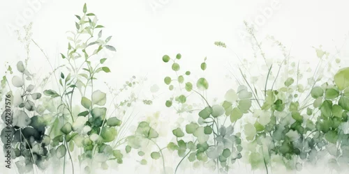 Obraz watercolor painting of green plants with white background Generative AI