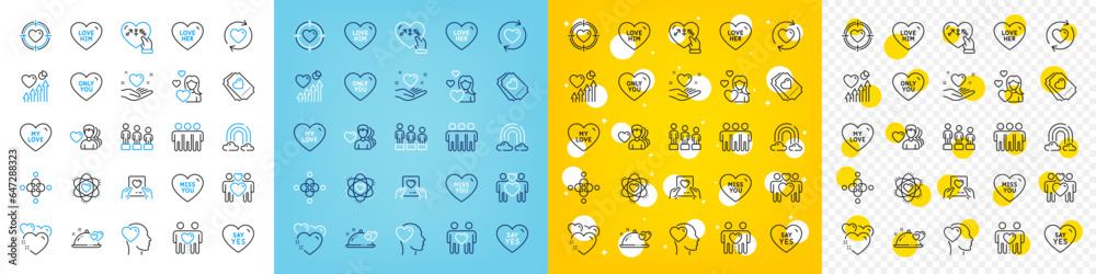 Vector icons set of Update relationships, Say yes and Heart line icons pack for web with My love, Romantic dinner, Man love outline icon. Heart beat, Genders, Friendship pictogram. Vector Vector icons set of Update relationships, Say yes and Heart line icons pack for web with My love, Romantic dinner, Man love outline icon. Heart beat, Genders, Friendship pictogram. Vector