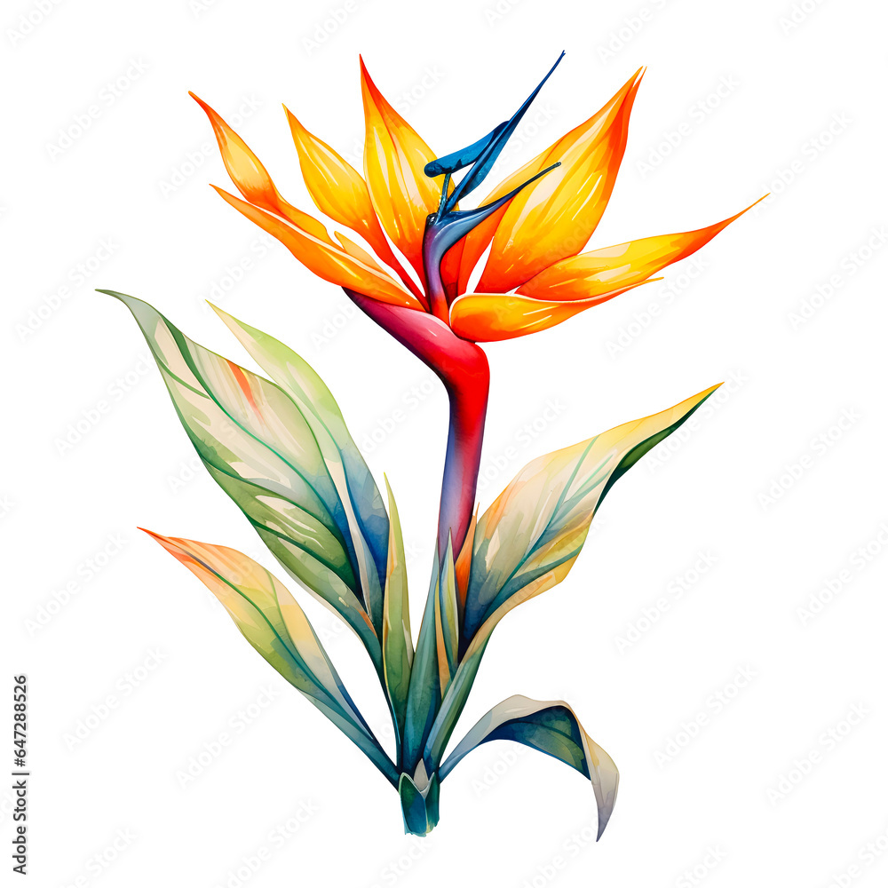 Water color bird of paradise flower illustration png clip art