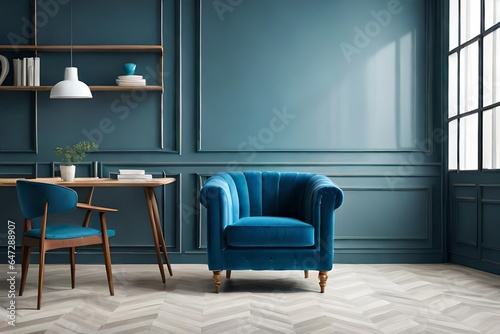 room interior with blue armchair