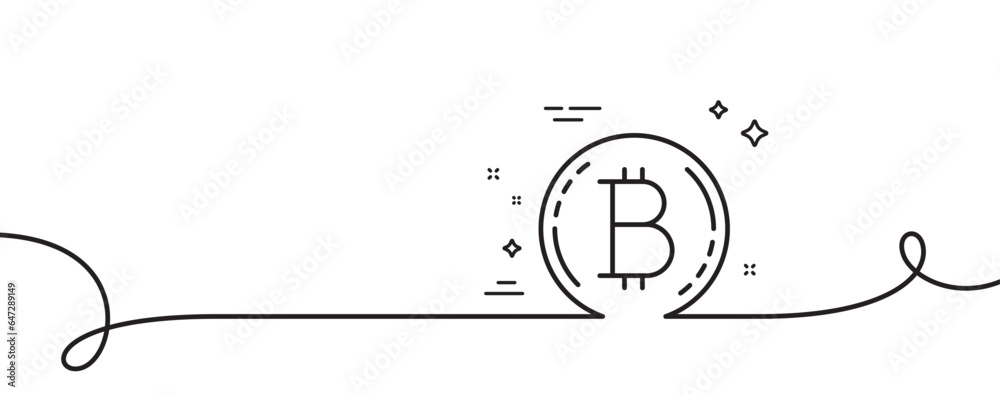 Bitcoin line icon. Continuous one line with curl. Cryptocurrency coin sign. Crypto money symbol. Bitcoin single outline ribbon. Loop curve pattern. Vector
