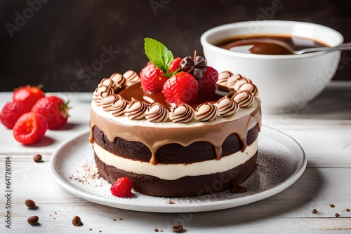 Wallpaper Mural Chocolate cake with cream layers - with chocolate sauce, cream and all the toppings Torontodigital.ca