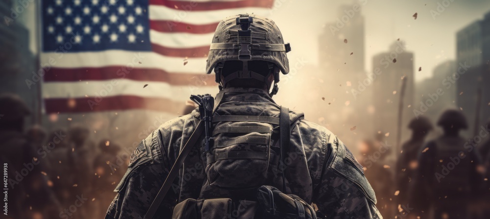 America military troop. Generative AI technology. America military troop. Generative AI technology.