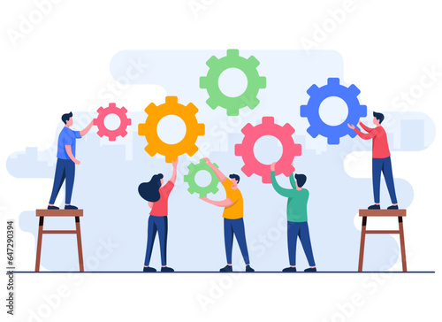 Organization of effective workflow and teamwork flat illustration vector concept, Collaboration, Cooperation, teamwork, Problem-solving, 