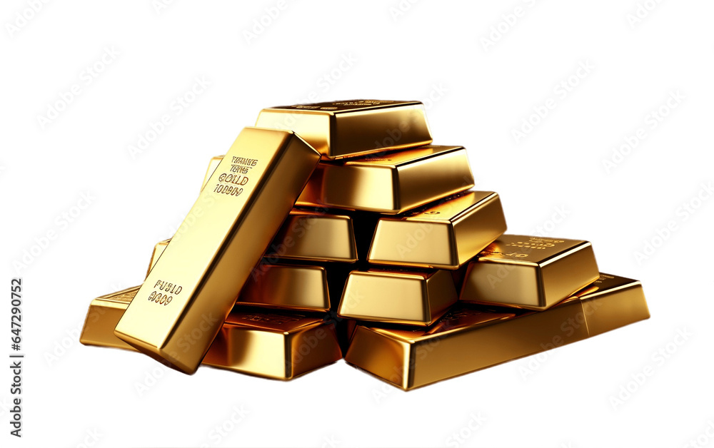 Gold Bar Stash Isolated on a Transparent Background PNG. Generative AI