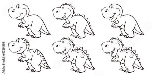 Collection of dinosaurs in various poses. Coloring dino saurus. Dinosaur line