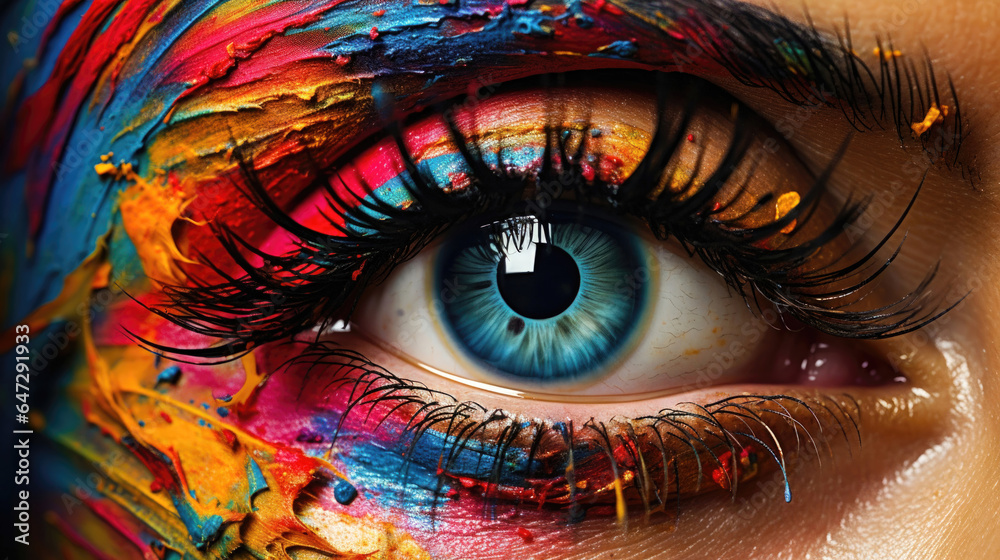 A Vibrant and Modern Artwork of an Eye with Paint