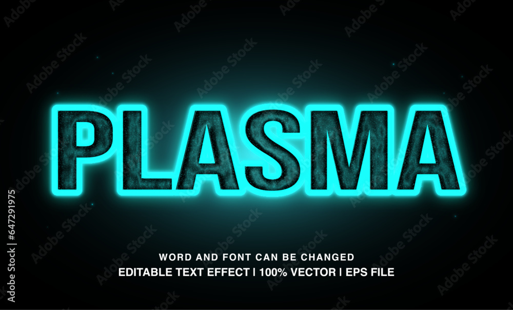Plasma editable text effect template, blue neon light futuristic typeface, premium vector