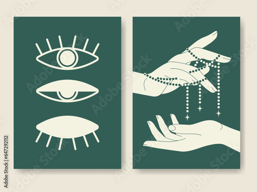 Esoteric style magic eye and witch hands poster set.