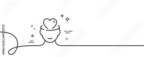 Mental health line icon. Continuous one line with curl. Psychology therapy sign. Love and care symbol. Mental health single outline ribbon. Loop curve pattern. Vector