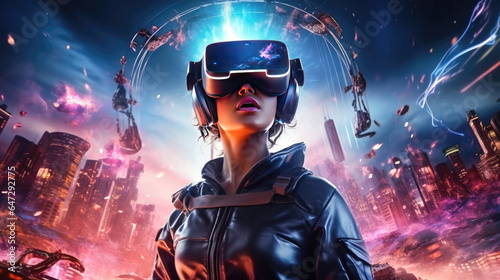 Cyberpunk girl in VR a futuristic and stylish portrait photo