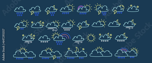 Cute doodle weather icons, isolated, vector icons, for design