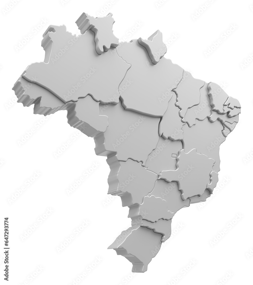 Isometric Brazil map on transparent background in 3d rendering