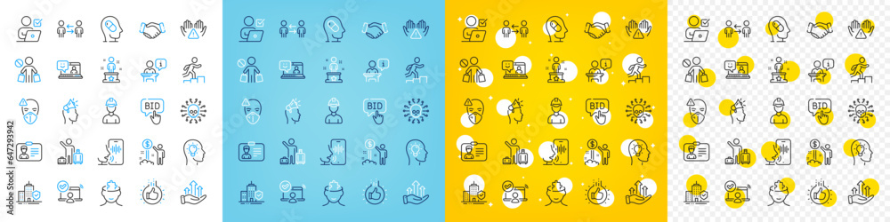 Vector icons set of Leader run, Podium and Success line icons pack for web with Income money, Airport transfer, Handshake outline icon. Medical mask, Smile, Stop shopping pictogram. Vector