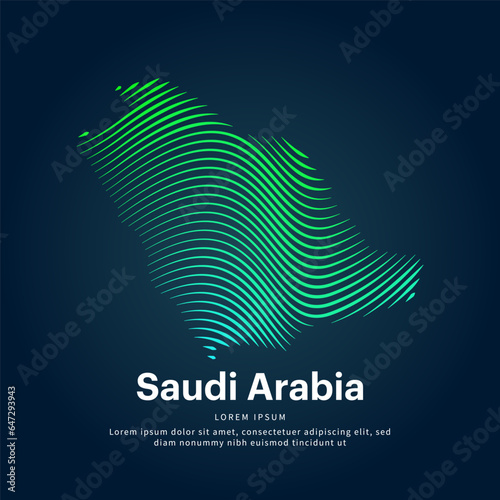 simple logo map of Saudi Arabia Illustration in a linear style. Abstract line art Saudi Arabia map Logotype concept icon. Vector logo Saudi Arabia color silhouette on a dark background. EPS 10