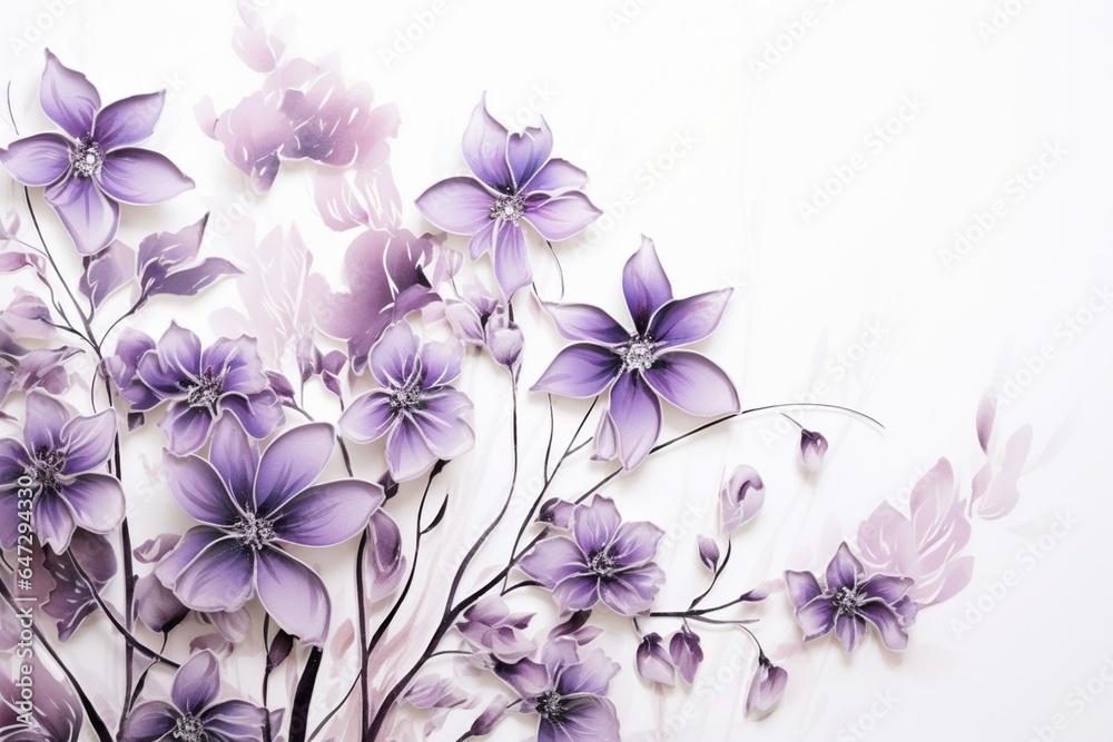 delicate purple flowers with a retro theme. Generative AI
