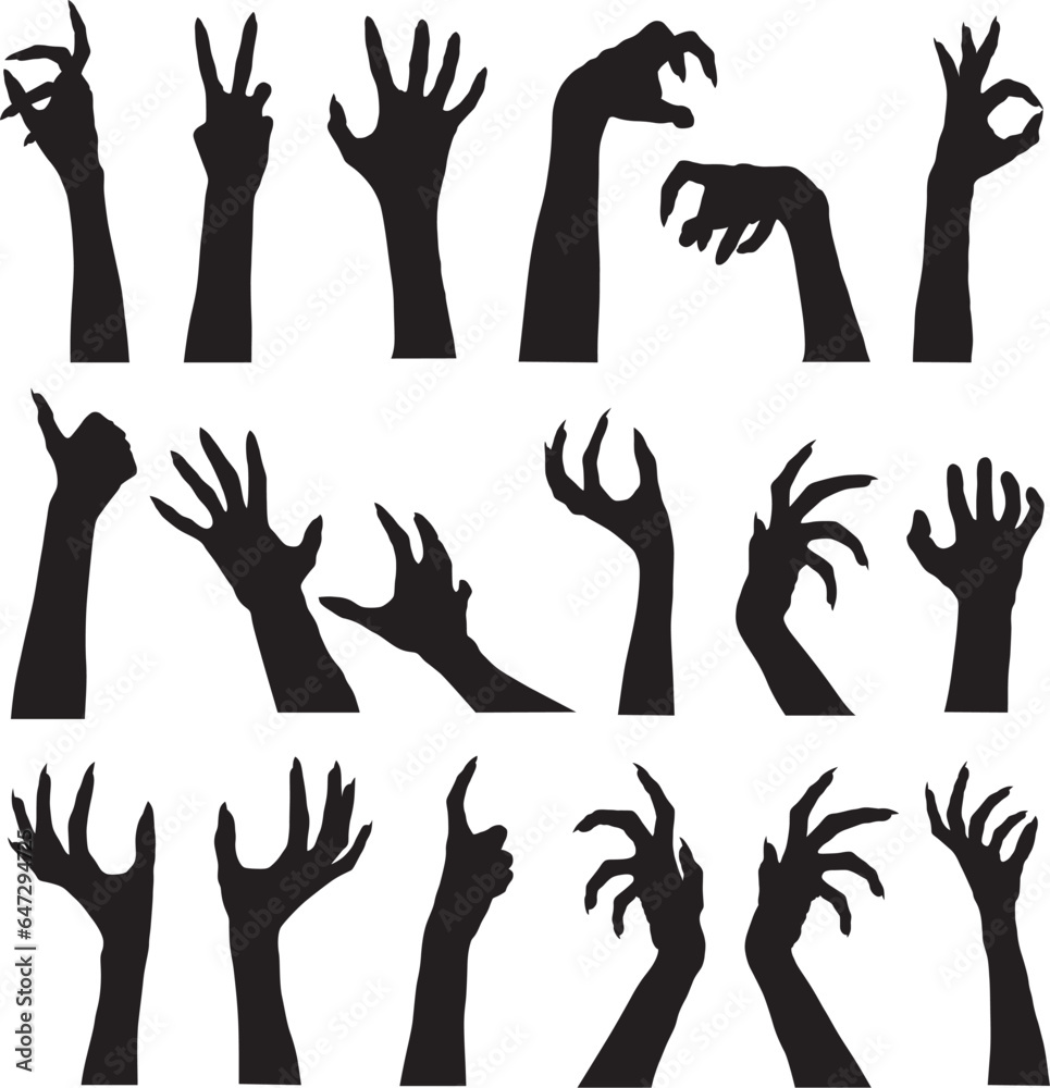 creepy zombie hands silhouette vector illustration set creepy zombie hands silhouette vector illustration set