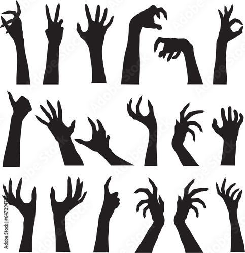 creepy zombie hands silhouette vector illustration set